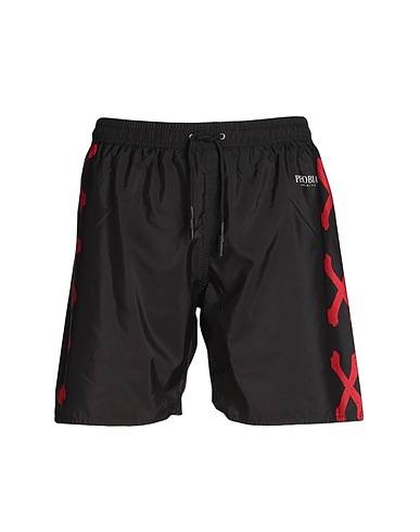 PHOBIA ARCHIVE Swim shorts BLACK SWIMWEAR WITH RED CROSS BONES
 Black 100% Polyester