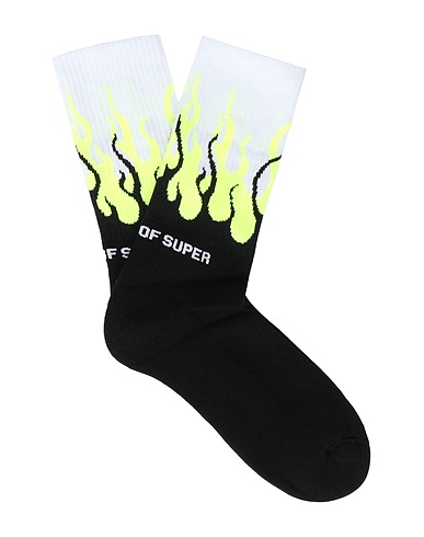VISION OF SUPER Calze e Calzini BLACK SOCKS YELLOW FLUO FLAMES
 Nero 80% Cotone, 15% Poliestere, 5% Elastan