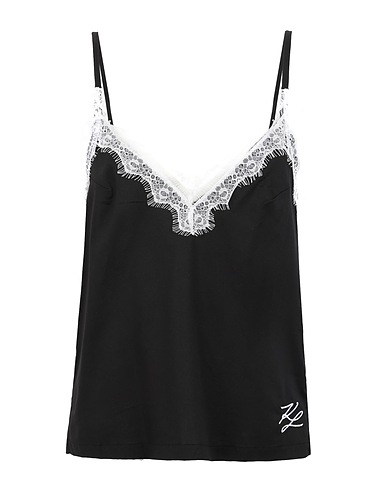 KARL LAGERFELD Undershirt LACE PYJAMA SINGLET
 Black 50% Cotton, 50% Viscose