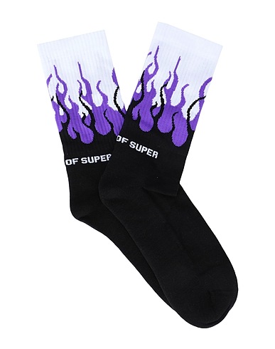 VISION OF SUPER Short socks BLACK SOCKS FLAMES
 Purple 80% Cotton, 15% Polyester, 5% Elastane