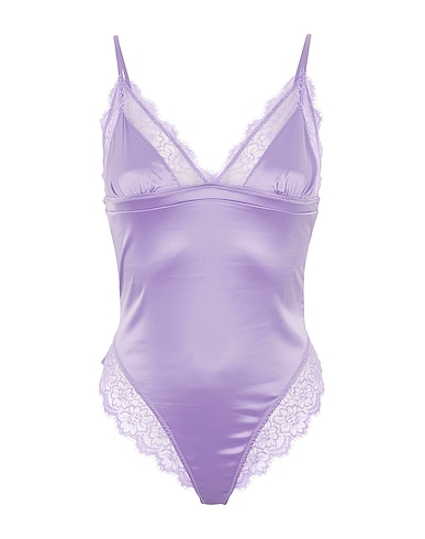 8 by YOOX Body SATIN LACE-TRIM BODYSUIT Lila 92% Polyester, 8% Elastan