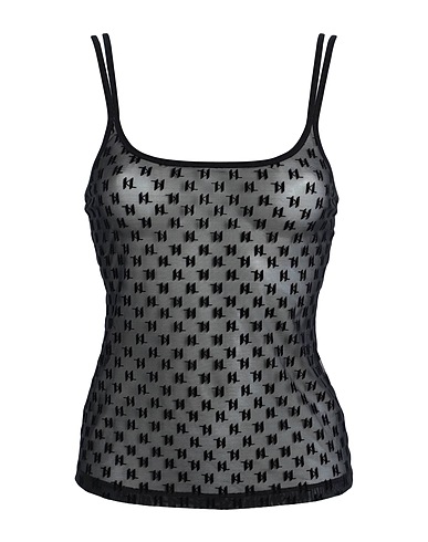 KARL LAGERFELD Undershirt KL MONOGRAM FLOCK SINGLET Black 74% Polyamide, 17% Elastane, 6% Acrylic, 3% Viscose