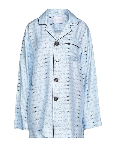 AZ FACTORY Patterned shirts & blouses Sky blue 100% Silk