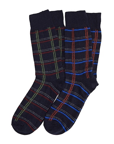 8 by YOOX Short socks WOOL-CASHMERE BLEND CHECK SOCK SET Midnight blue 35% Wool, 34% Polyamide, 21% Viscose, 10% Cashmere
