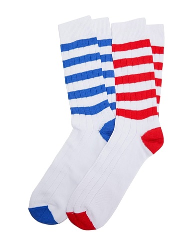 8 by YOOX Short socks 2-PACK ORGANIC COTTON STRIPED HEM SOCKS
 White 80% Organic cotton, 20% Polyamide
