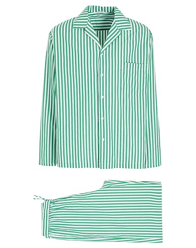 8 by YOOX Sleepwear COTTON STRIPED PYJAMA SET
 Green 100% Organic cotton