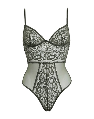 TOPSHOP Lingerie bodysuit Military green 89% Polyamide, 11% Elastane