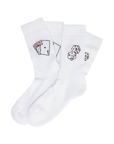 8 by YOOX Socks & tights 2-PACK ORGANIC COTTON SOCKS DICES
 White 82% Cotton, 16% Polyamide, 2% Elastane