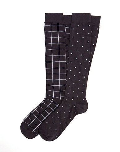 8 by YOOX Socks & tights 2 PACK ORGANIC COTTON POIS AND CHECK LONG SOCKS
 Black 80% Organic cotton, 18% Polyamide, 2% Elastane
