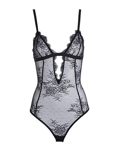 KARL LAGERFELD Lingerie bodysuit LACE SCALLOP DEEP V BODY
 Black 88% Polyamide, 12% Elastane