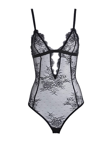 KARL LAGERFELD LACE SCALLOP DEEP V BODY | Black Women‘s Lingerie ...