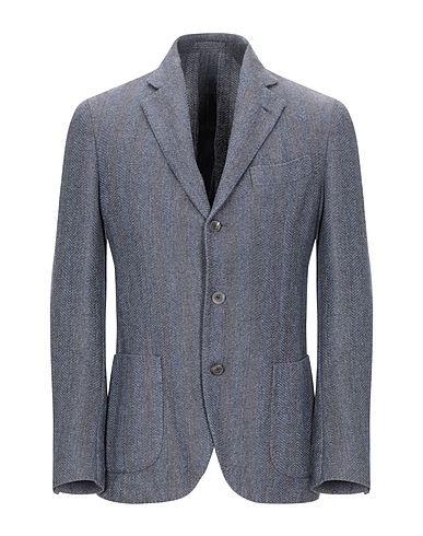 LARDINI Blazer Slate blue 35% Wool, 20% Cotton, 20% Polyester, 18% Linen, 7% Silk