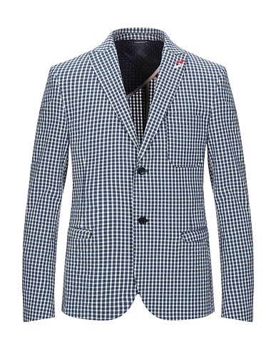 GREY DANIELE ALESSANDRINI Blazer Blue 64% Cotton, 35% Polyester, 1% Elastane