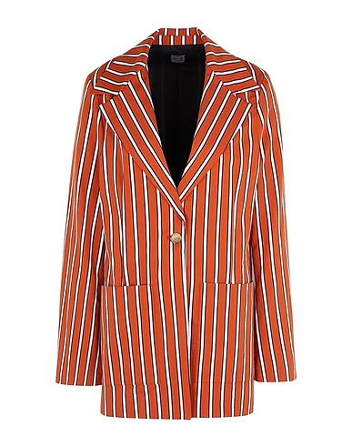8 by YOOX Blazer STRIPED COTTON ONE-BUTTON BLAZER
 Brick 93% Cotton, 7% Polyamide