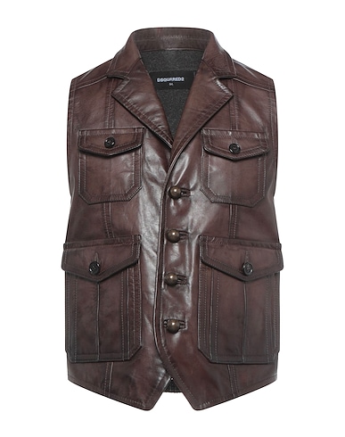 DSQUARED2 Suit vest Dark brown 100% Bovine leather, Wool, Polyamide