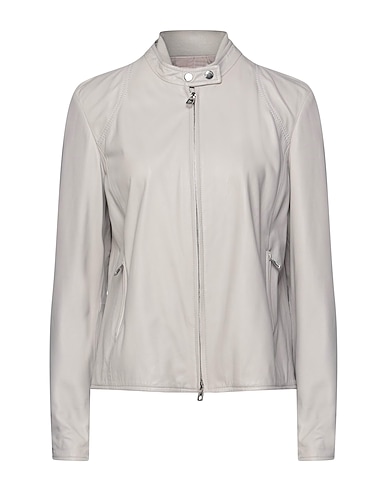EMPORIO ARMANI Biker jacket Light grey 100% Lambskin, Cotton, Elastane