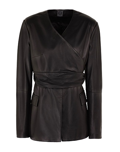 8 by YOOX Blazer LEATHER WRAP BLAZER
 Black 100% Lambskin