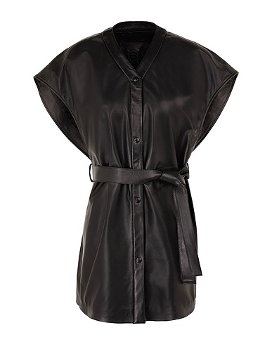 8 by YOOX Jacket LEATHER SLEEVELESS BELTED JACKET
 Black 100% Lambskin