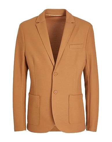 8 by YOOX Blazer JERSEY SINGLE-BREAST UNSTRUCTURED BLAZER Camel 70% Polyester, 28% Viscose, 2% Elastane