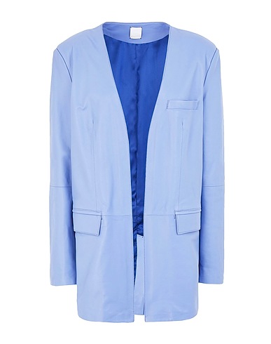 8 by YOOX Blazer LEATHER LAPELLESS BLAZER Sky blue 100% Lambskin