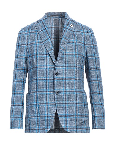 LARDINI Blazer Slate blue 75% Wool, 25% Linen