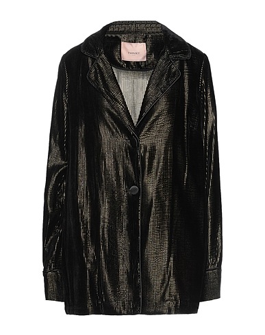 TWINSET Blazer Black 70% Viscose, 15% Metallic fiber, 15% Silk