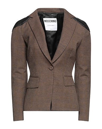 MOSCHINO Blazer COUTURE Dark brown 54% Virgin Wool, 40% Cotton, 6% Polyamide, Polyester