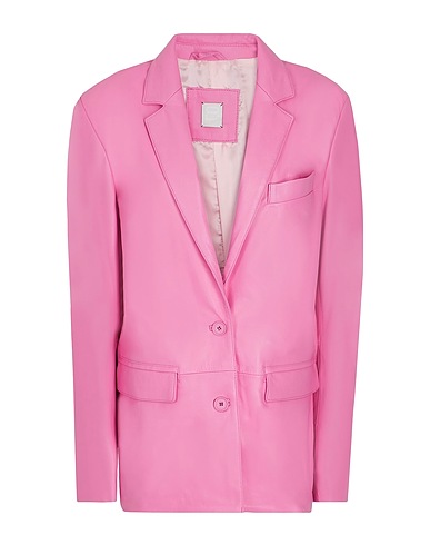 8 by YOOX Blazer LEATHER SINGLE-BREASTED OVERSIZE BLAZER Pink 100% Lambskin