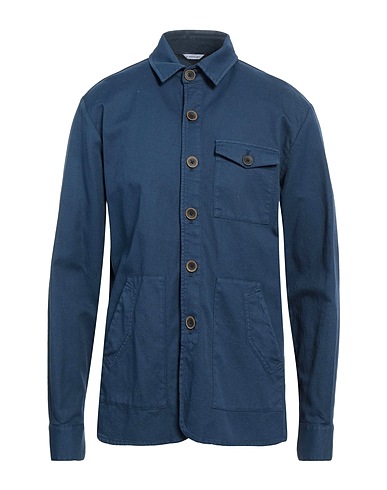 MANUEL RITZ Solid color shirt Navy 75% Cotton, 23% Linen, 2% Elastane