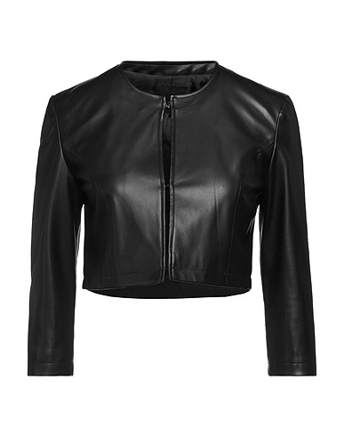 PINKO Biker jacket Black 100% Polyester, Polyurethane