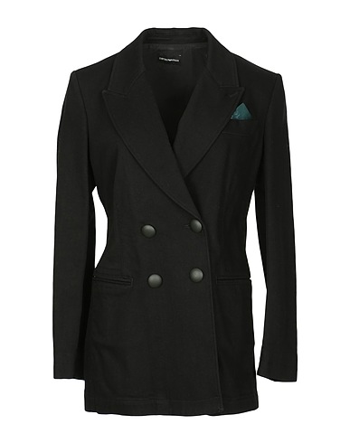 EMPORIO ARMANI Double breasted pea coat Black 98% Cotton, 2% Elastane
