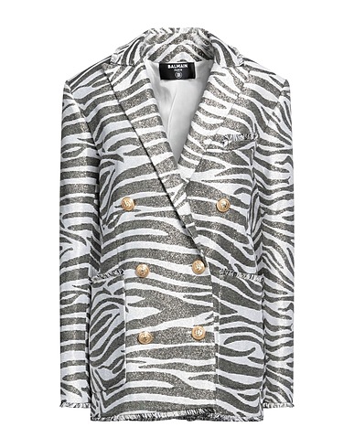 BALMAIN Blazer White 55% Viscose, 23% Cotton, 13% Polyester, 7% Metallic Polyester, 2% Other Fibres