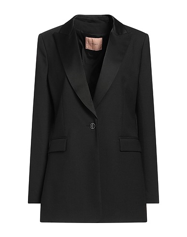 TWINSET Blazer Black 53% Polyester, 43% Wool, 4% Elastane, Acetate, Viscose