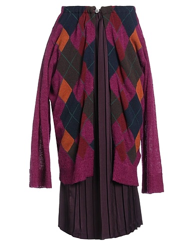 ZUCCA Midi skirt Plum 59% Wool, 19% Cotton, 15% Acrylic, 7% Polyester
