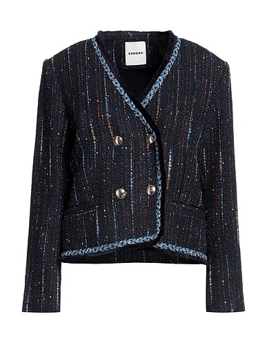 SANDRO Blazer Midnight blue 33% Synthetic fibers, 32% Cotton, 30% Polyester, 3% Wool, 2% Metallic Polyester