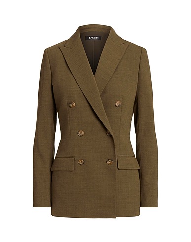 LAUREN RALPH LAUREN テーラードジャケット DOUBLE-BREASTED WOOL CREPE BLAZER
 ミリタリーグリーン ウール 98% / ポリウレタン 2%