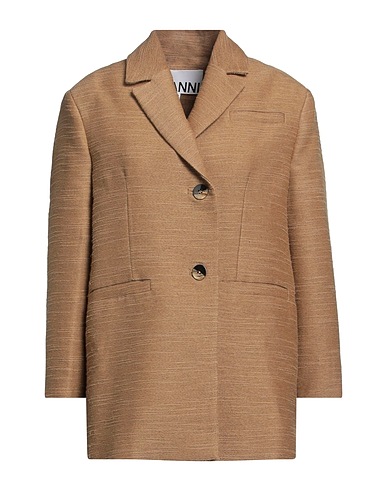 GANNI Blazer Khaki 36% Recycled polyester, 24% Rayon, 23% Polyester, 9% Linen, 8% EcoVero™ viscose
