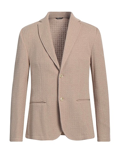 GREY DANIELE ALESSANDRINI Blazer Beige 50% Polyester, 47% Cotton, 3% Elastane