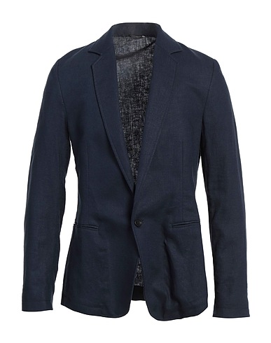 DANIELE ALESSANDRINI HOMME Blazer Navy blue 55% Linen, 45% Viscose