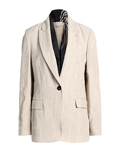 BRUNELLO CUCINELLI Blazer Taupe 100% Linen, Ecobrass, Silk