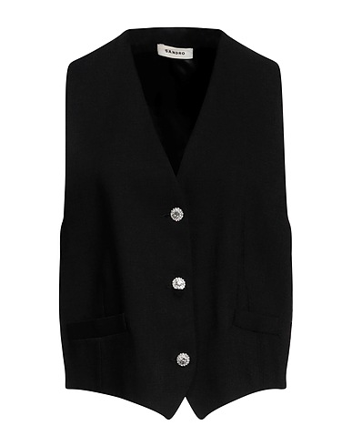 SANDRO Waistcoat Black 91% Viscose, 8% Polyester, 1% Elastane