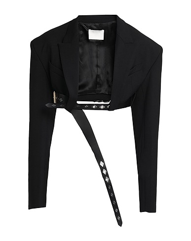 DION LEE Blazer Black 52% Polyester, 41% Wool, 4% Elastane, 3% Polyamide, Leather