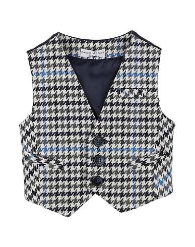 MANUELL & FRANK Waistcoat Navy blue 70% Cotton, 25% Polyester, 3% Other Fibres, 2% Elastane