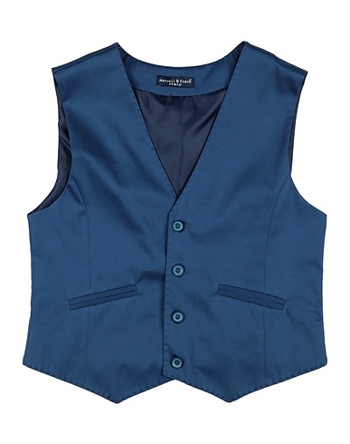 MANUELL & FRANK Waistcoat Navy blue 98% Cotton, 2% Elastane