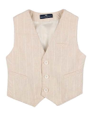 MANUELL & FRANK Waistcoat Beige 33% Cotton, 33% Polyester, 25% Linen, 9% Acrylic