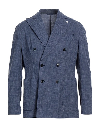 LUIGI BIANCHI Mantova Blazer Blue 50% Wool, 26% Linen, 24% Polyamide