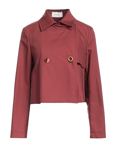 MALÌPARMI Double breasted pea coat Brick red 54% Cotton, 44% Polyamide, 2% Elastane, Polyester