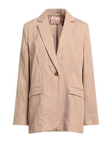 TWINSET Blazer Beige 39% Cotton, 37% Linen, 11% Polyamide, 10% Polyester, 3% Viscose