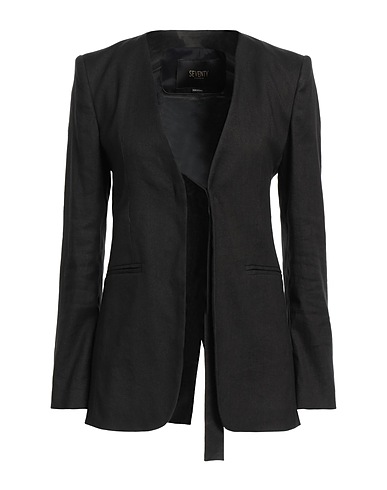 SEVENTY VENEZIA Jacket Black 64% Linen, 35% Cotton, 1% Elastane