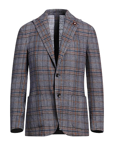 LARDINI Blazer Navy blue 39% Linen, 31% Silk, 30% Wool